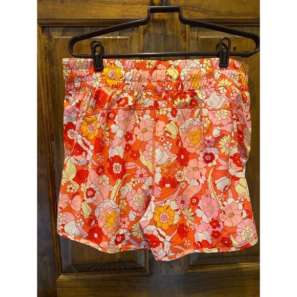 Avia Womens Running Shorts Size Large Orange Floral Print Double Layer W/Pocket - Picture 6 of 12